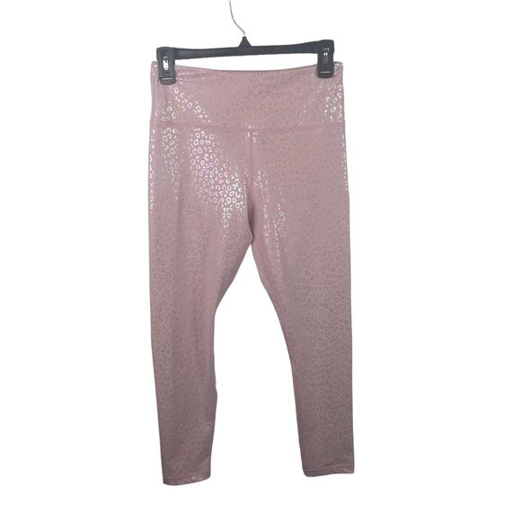 ZYIA Pants - Zyia Active Pale Pink Shimmer Iridescent Rainbow Cheetah 7/8 Leggings Size 6-8